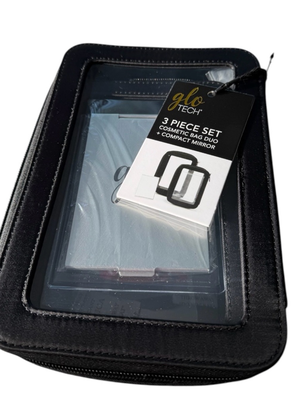Glo Tech 3-piece cosmetic bag duo and compact mirror set NWT - Picture 7 of 9